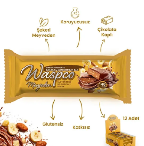 Wasp Meyve Bar: Bitter Çikolata Kaplı, Muzlu ve Bademli Doğal Atıştırmalık